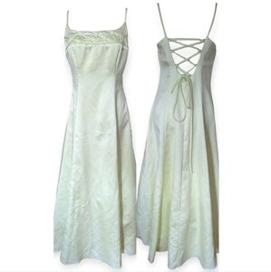 Vintage Y2K Prom Dress Chartreuse Delicate Floral Corset Fairy Regency Formal